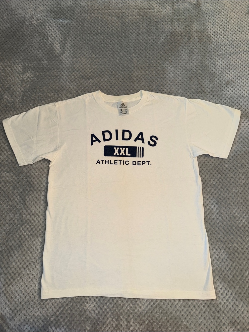 adidas White Short Sleeve Tee with Navy Athletic Dept. Logo